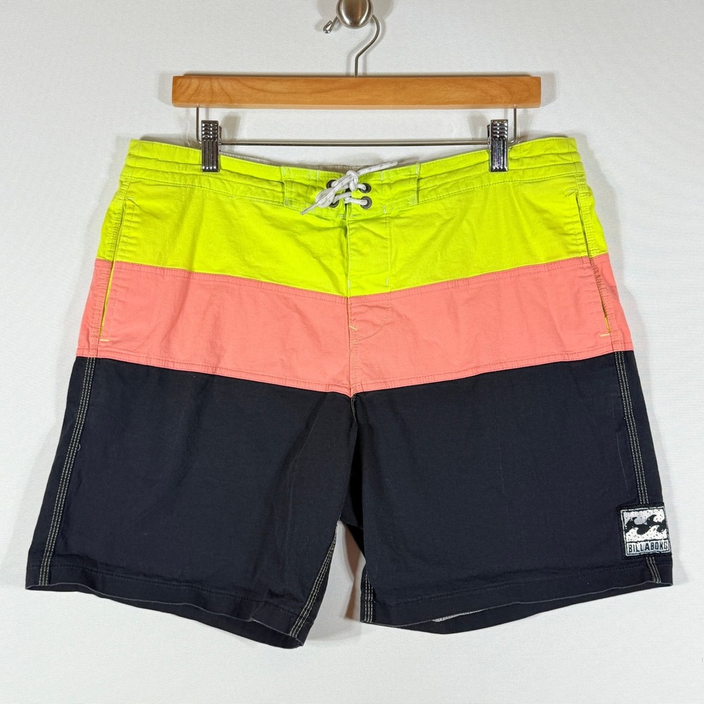 Billabong Mens 34‎ Board Shorts Swim Trunks Retro 90's Vibe Neon Color Block